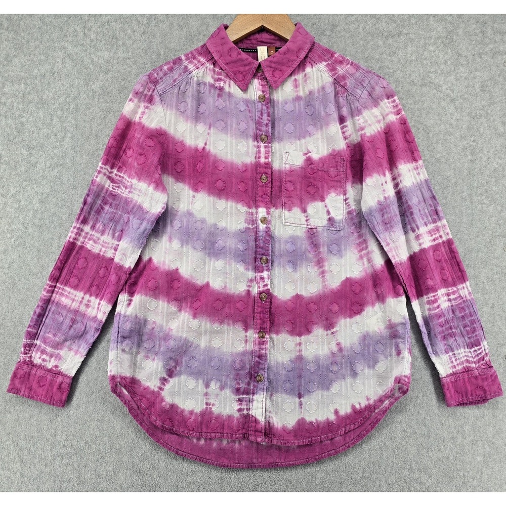 Anthropologie X Pilcro Janesse Shirt Sz XS Tie Dye Button Textured Pink White